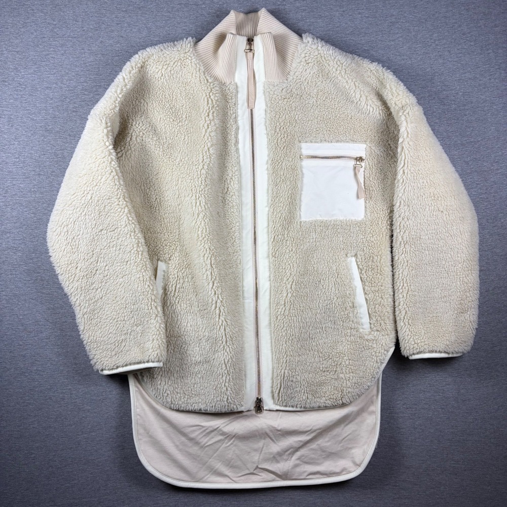 Varley Marney Sherpa Jacket Womens XS Sandshell High Low Zip Up Mock Neck Pocket